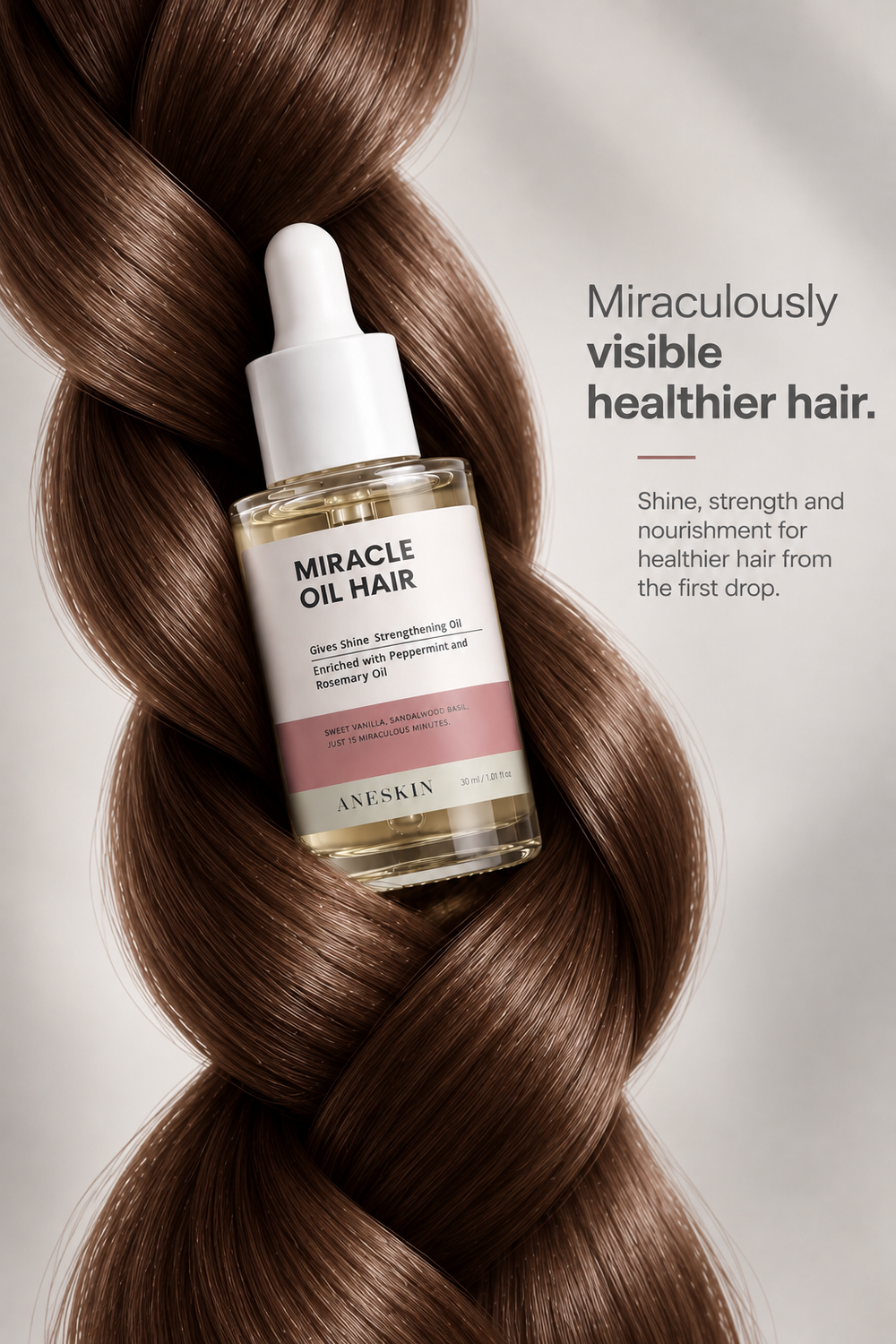 MIRACLE OIL HAIR - Rosemary & Peppermint Strengthening Oil by Aneskin - packaging and product detail, view 2